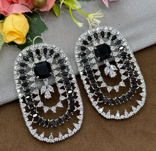 Black stonex & CZ Statement Dangle Earrings for women