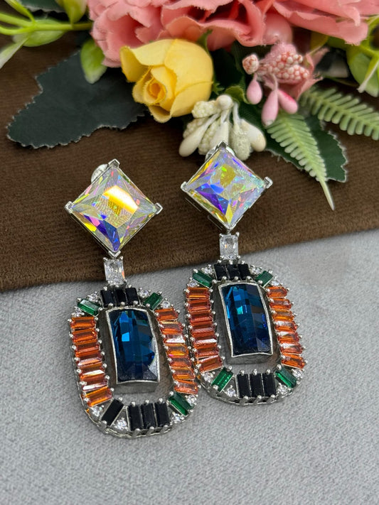 Colorful swarovski Statement Earrings with Blue Center Stone