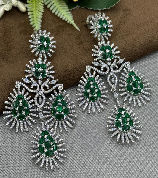 Emerald Green CZ Chandelier Earrings For women