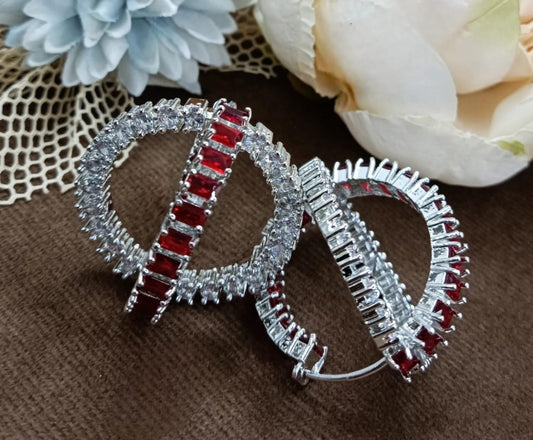 Red & White CZ Hoop Earrings for women and Girls