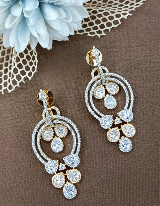 Gold Plated CZ Dangle Earrings with Teardrop Accents
