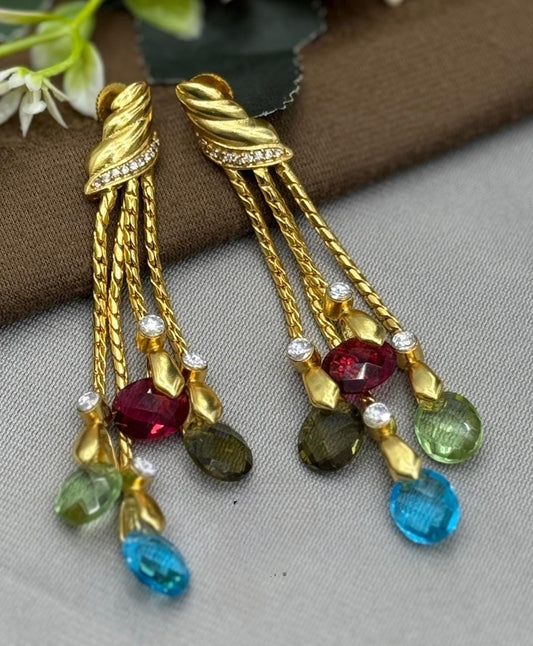 Gold Plated Multicolor CZ Stone Dangle Earrings