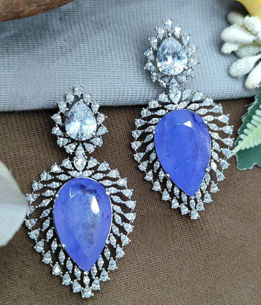 Purple Stone & CZ Teardrop Earrings for women and Girls