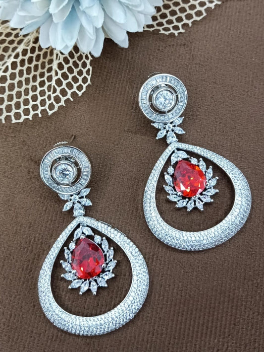 Elegant Red Teardrop Crystal & CZ stone Earrings