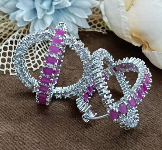 Pink & CZ Double Hoop Earrings for Women and Girl