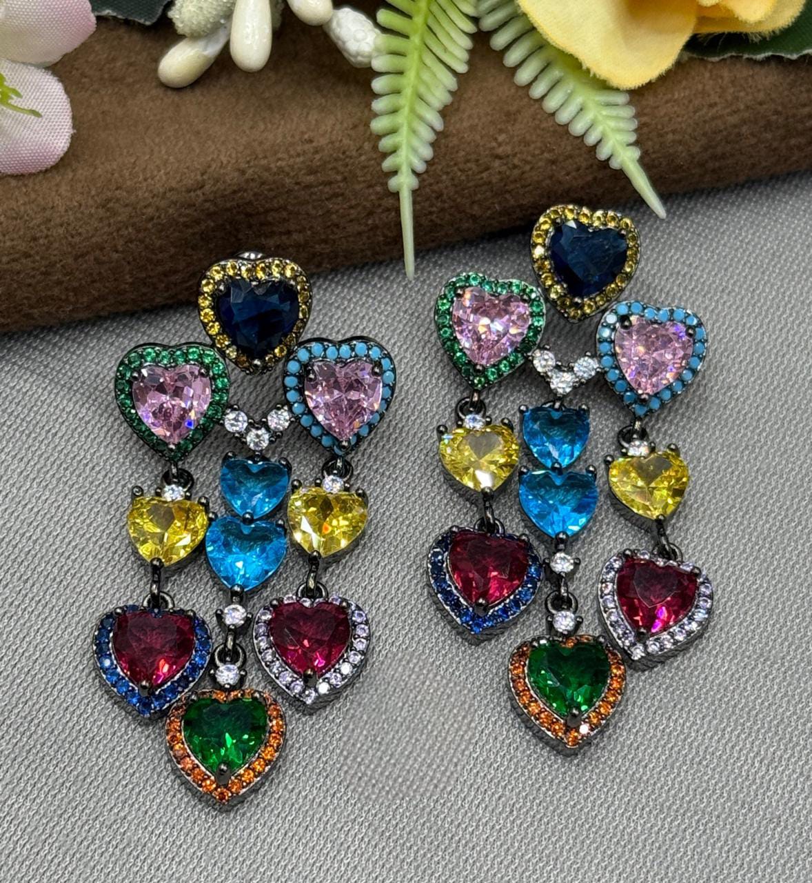 Multi-Tone Crystal Heart Earrings For Women And Girl