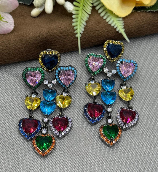 Multi-Tone Crystal Heart Earrings For Women And Girl