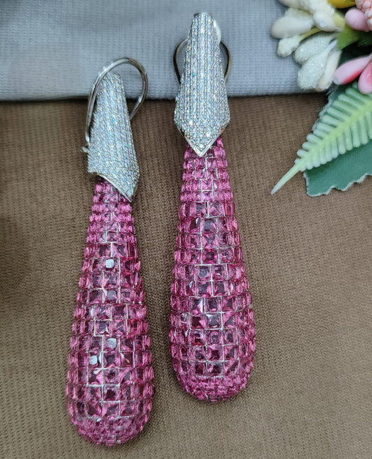 Glamorous Pink Stone Drop Earrings For Women And Girl