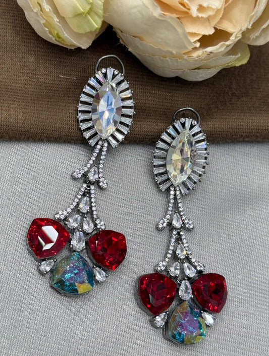Multicolor Drop Earrings with Ruby Red CZ Stone