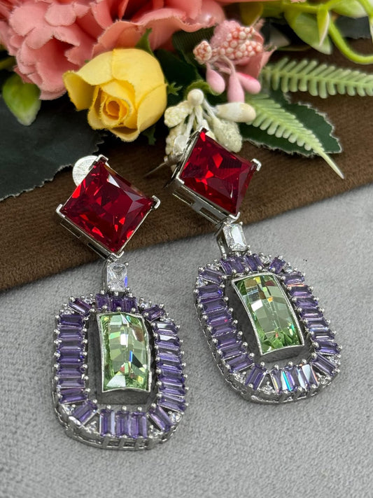 Colorful swarovski Statement Earrings with mint green Center Stone