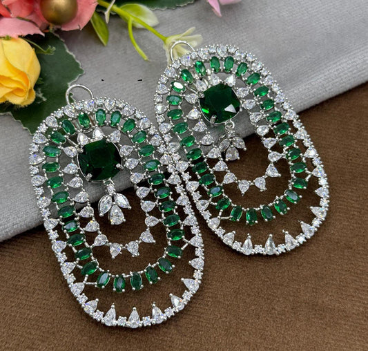 Glamorous Green CZ stone Long Party Wear Earrings