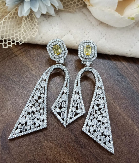 Glamorous Silver Plated Zircon Chandelier Earrings