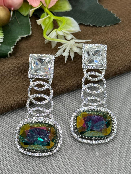 Elegant Rainbow Crystal & CZ Stone Drop Earrings