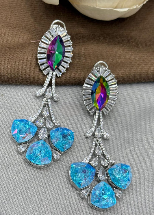 classic Rainbow & Aqua Crystal Drop Earrings