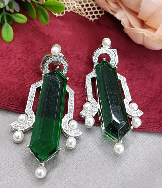 Green Amethyst Long Drop Earrings with Pearl Accents