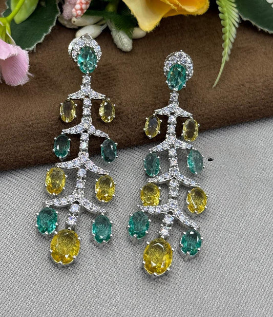 Green & Yellow CZ stone Diamond AD Earrings For Women and Girl