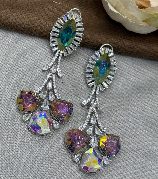 classic Rainbow & Mint Pink Crystal Drop Earrings