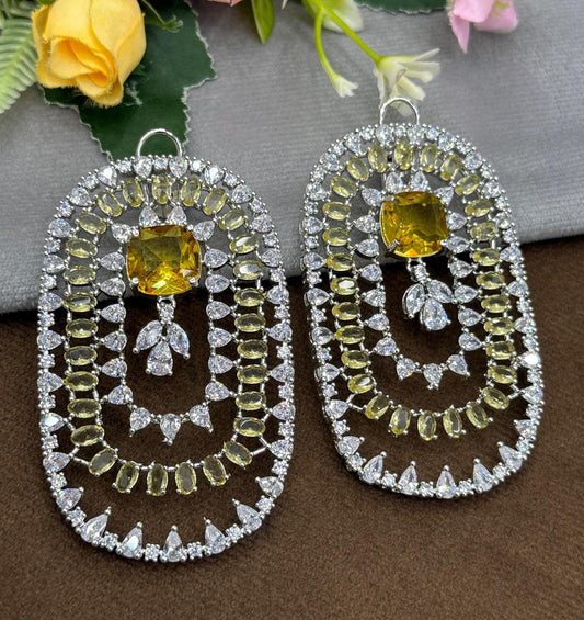 Glamorous Yellow CZ stone Long Party Wear Earrings