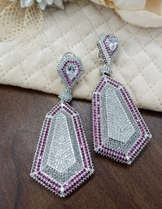 Geometric Pink & CZ Stone Statement Earrings For Women