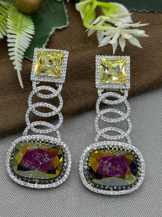 Elegant Rainbow Crystal & Yellow CZ Stone Drop Earrings