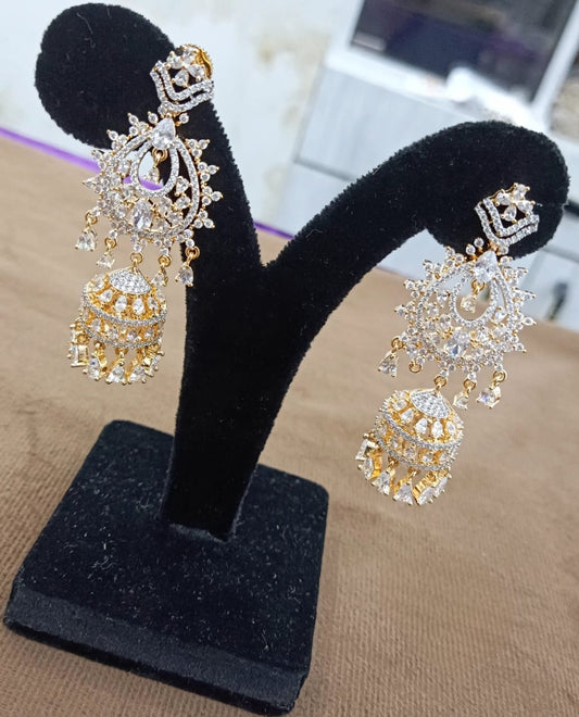 Gold Plated CZ Crystal Jhumka Earrings for Women And Girl
