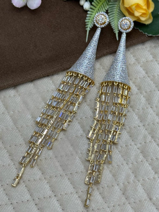 Charming Long Drop Earrings with Emerald Golden Chains