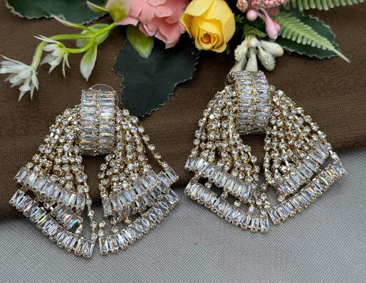 Statement Crystal Fan Drop Earrings For Women And Girl