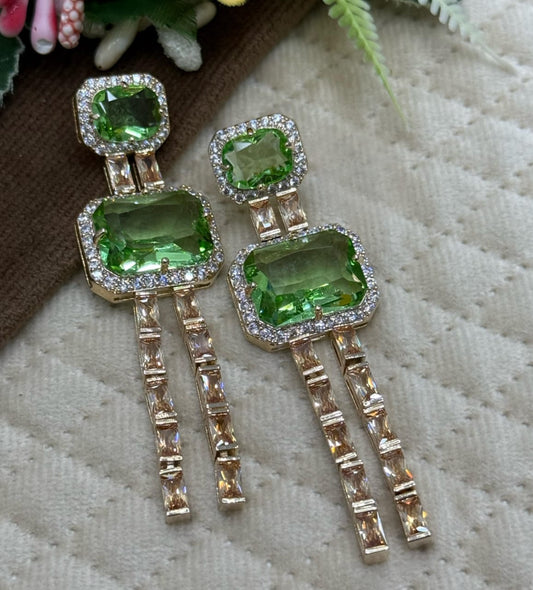 Gold Plated Elegant Green Crystal Drop Earrings