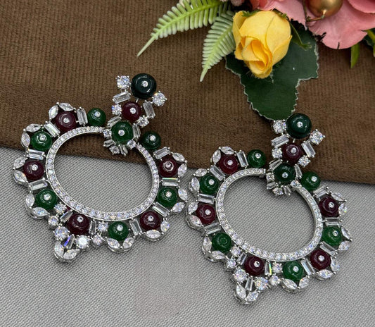 Red & Green Stone Vintage Circle Hoop Earrings