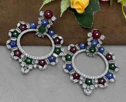 Blue & Green Stone Vintage Circle Hoop Earrings