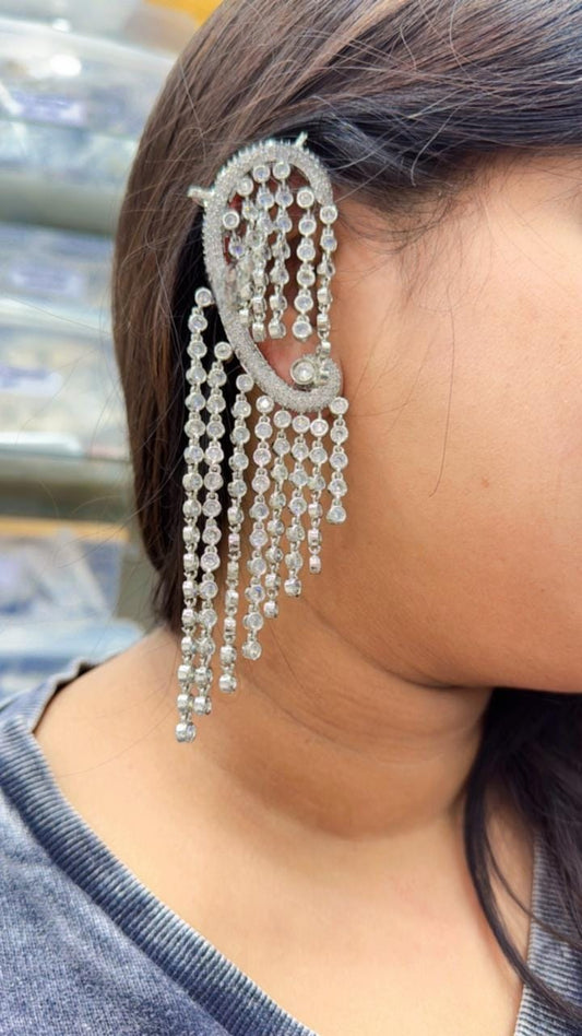 Elegant Crystal Ear Cuff with Tassel Chains For Women And Girl