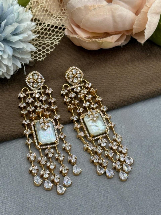Gold Plated Mother of Pearl Dangle with CZ Stone For Women