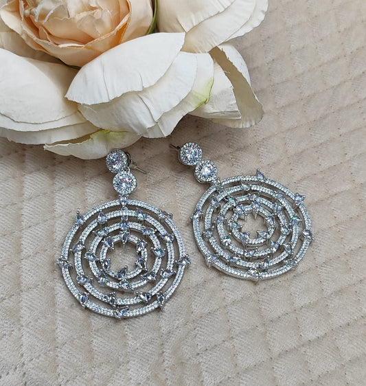 Elegant Round Hoop Drop Earrings with cz stone