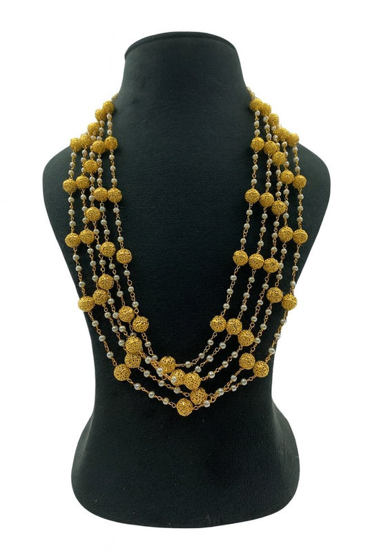 Ethnic Long Mala With Multi layer And Gold Beaded Ball For Women