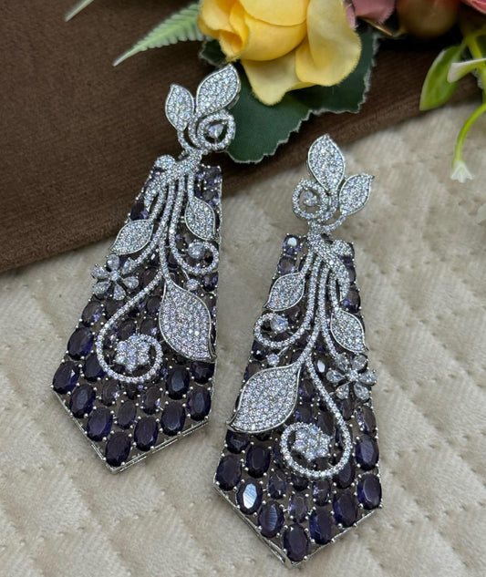 Elegant Crystal Leaf Earrings Black Stone For women