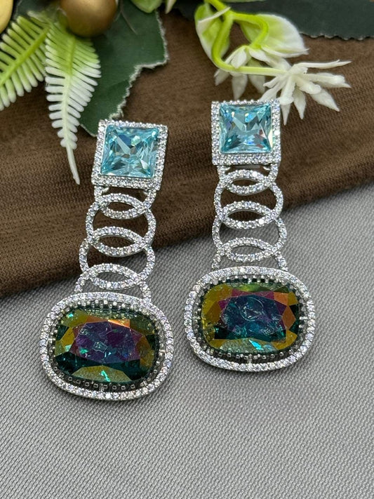 Elegant Multicolor Crystal & Blue Topaz Dangle Earrings
