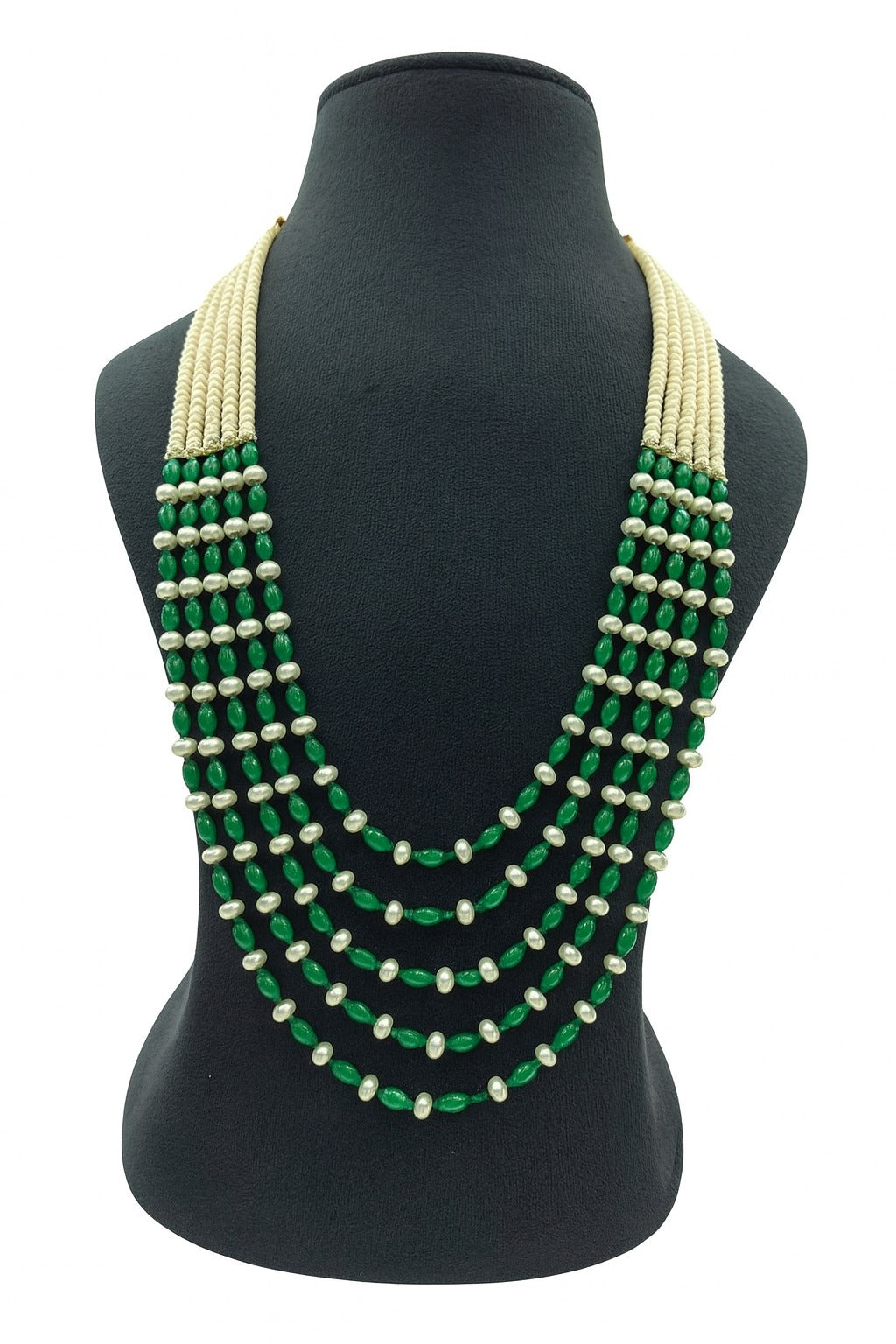 Elegant Green Bead & Pearl Multi-Strand Mala for Women