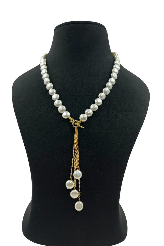 Classic Elegant White Pearl Mala with Golden Tassel Pendant