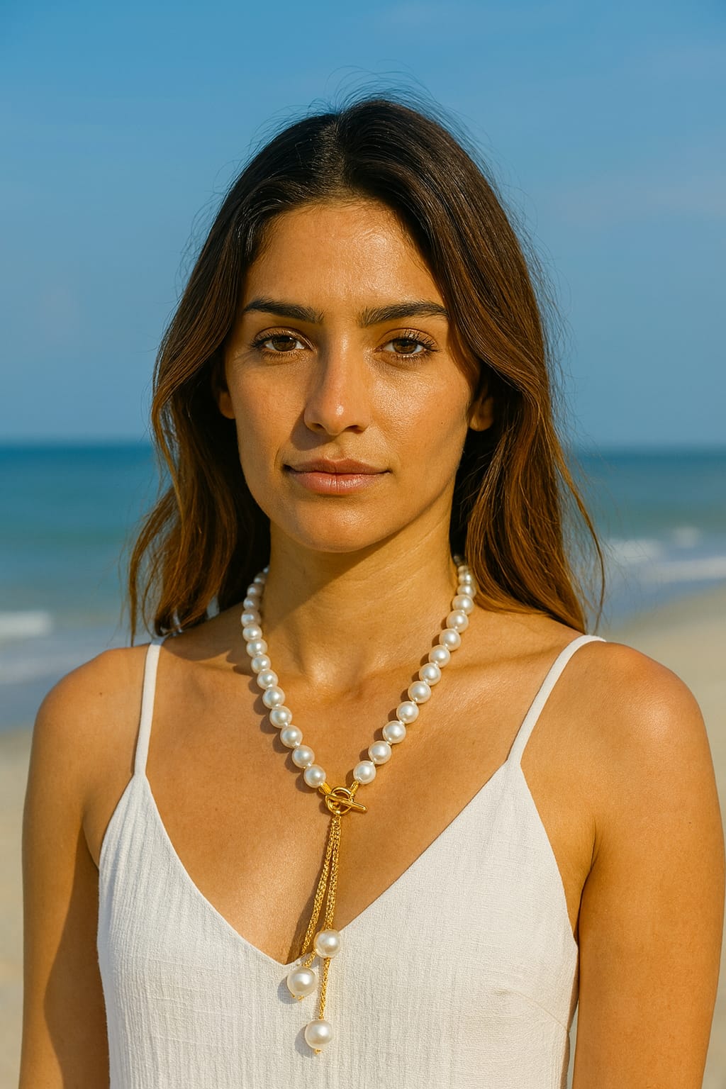 Classic Elegant White Pearl Mala with Golden Tassel Pendant