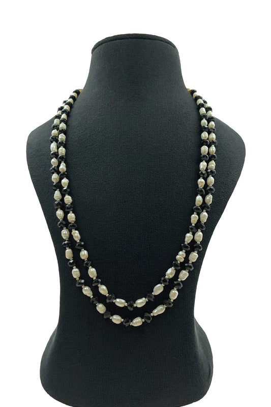 Classic Onyx Two Layer Black and White Beaded Mala
