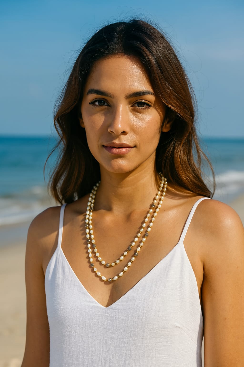 Elegant White Double Layer Pearl Mala with Black Beads For Women