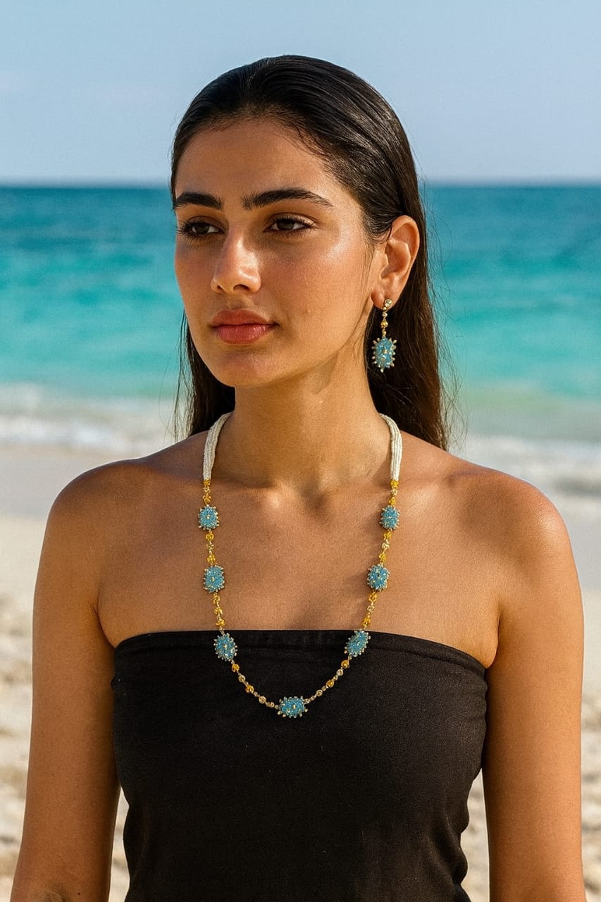 Elegant Handcrafted Blue Bead Cluster Mala  For Women