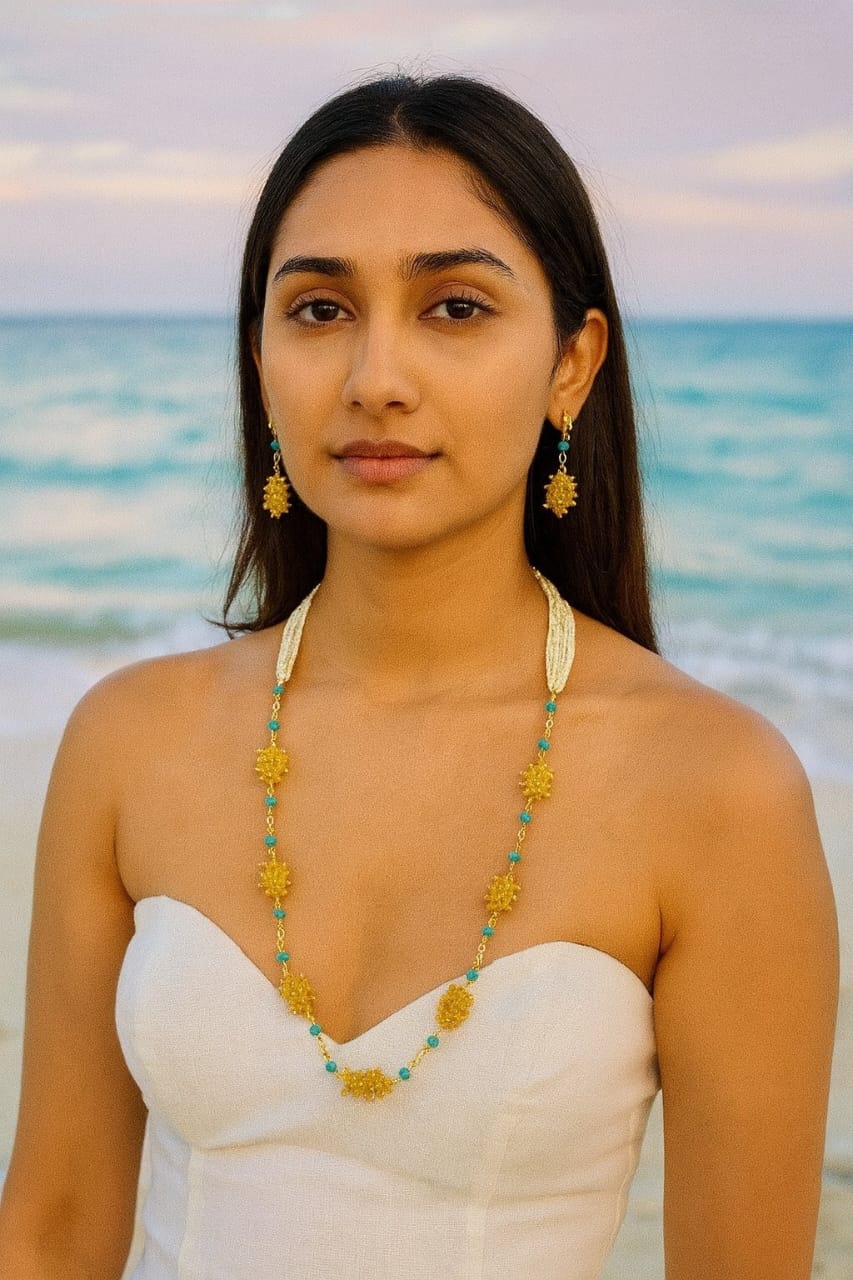 Elegant Handcrafted Yellow Bead Cluster Mala  For Women