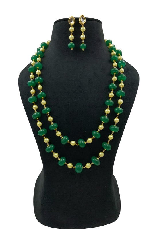 Ethnic Green Beaded Mala with Gold For Women and Girl