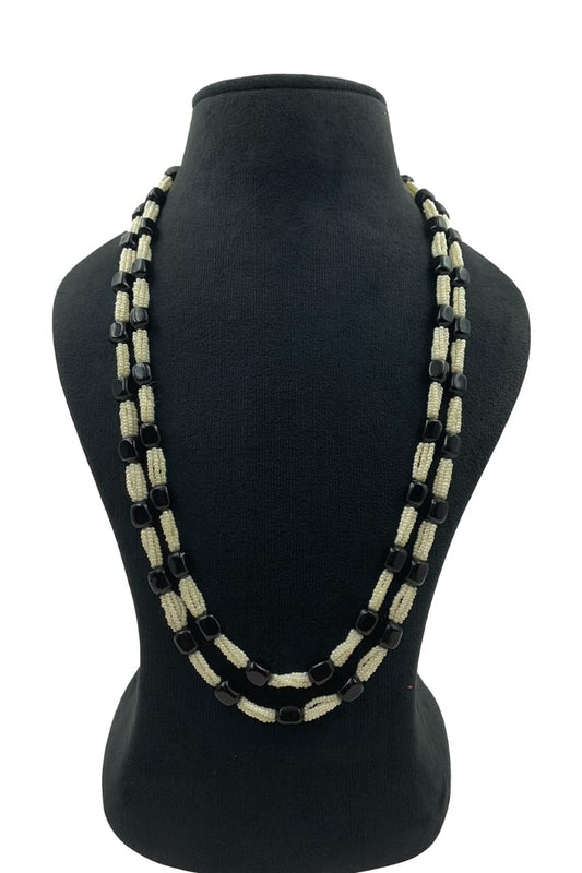 Elegant Handcrafted Black Onyx & White Beaded Double Layer Mala For Women
