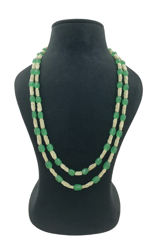 Elegant Handcrafted Green Onyx & White Beaded Double Layer Mala For Women
