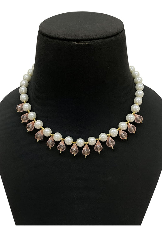 Unique White Pearls with Mint Drop Beads Choker Style Mala