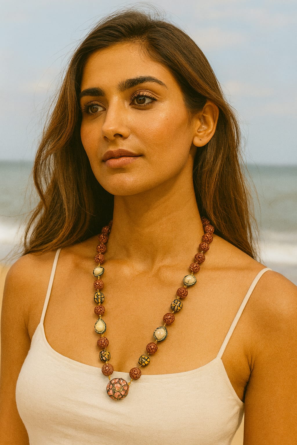 Ethnic Rudraksha beads Mala with decorative stone accents