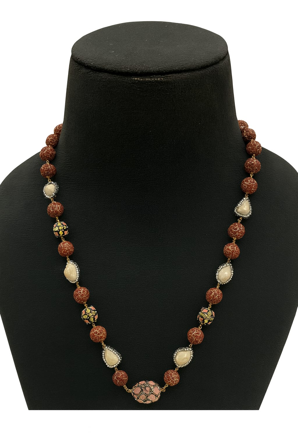 Ethnic Rudraksha beads Mala with decorative stone accents