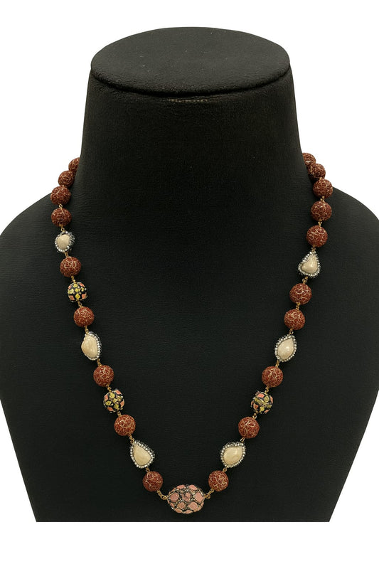 Ethnic Rudraksha beads Mala with decorative stone accents